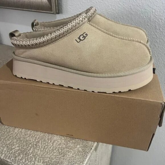 UGG TAZZ Tasman Suede PLATFORM SLIPPER Clog Shoe MUSTARD SEED - Picture 1 of 5
